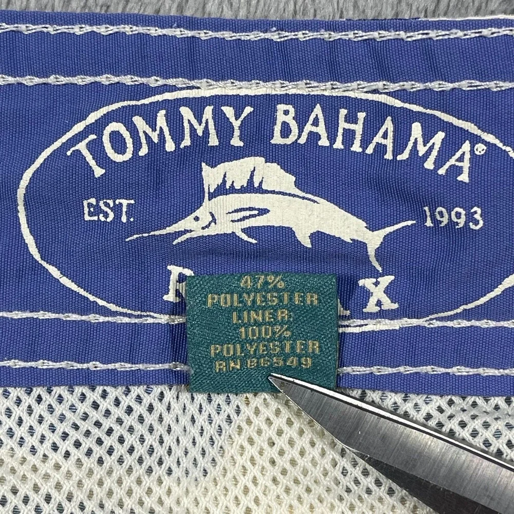 Tommy Bahama‎ Swim Trunks Mens L Blue White Tropical Beach Print Board Shorts